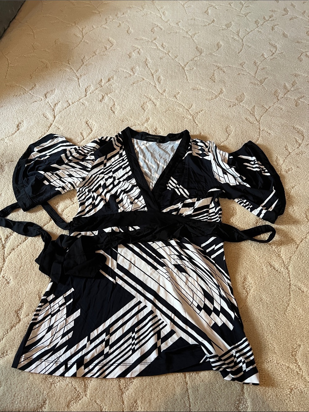 BCBGMaxAzria Black and White Diagonal Stripe Top Small